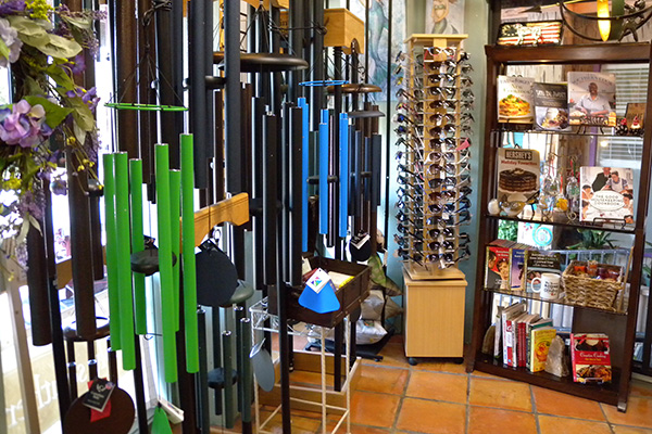 a display of various wind chimes