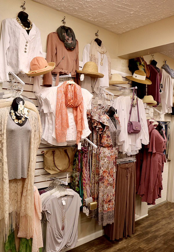 wall of skirts and blouses